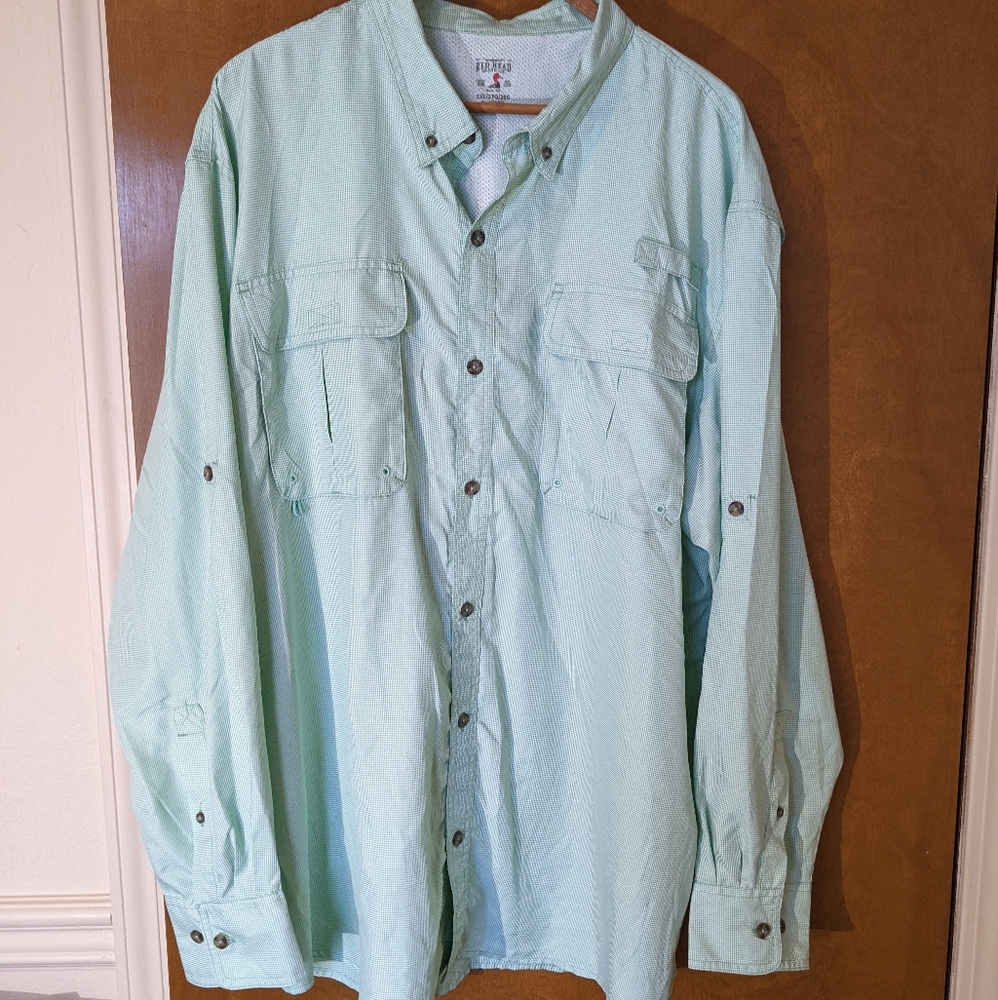 Red Head Green White Micro Gingham Vented Fishing Shirt